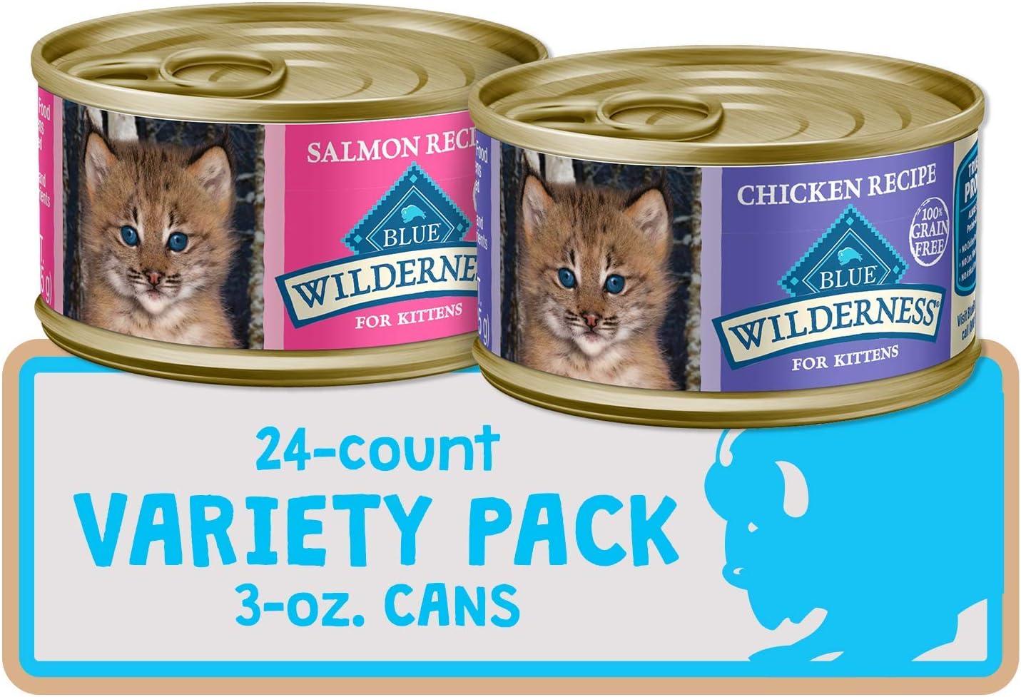 imageBlue Buffalo Wilderness Kitten Food HighProtein amp GrainFree Wet Cat Food Pat Variety Pack Chicken amp Salmon Recipes 3oz Cans 6 Count 3 of EachVariety Pack Chicken Salmon