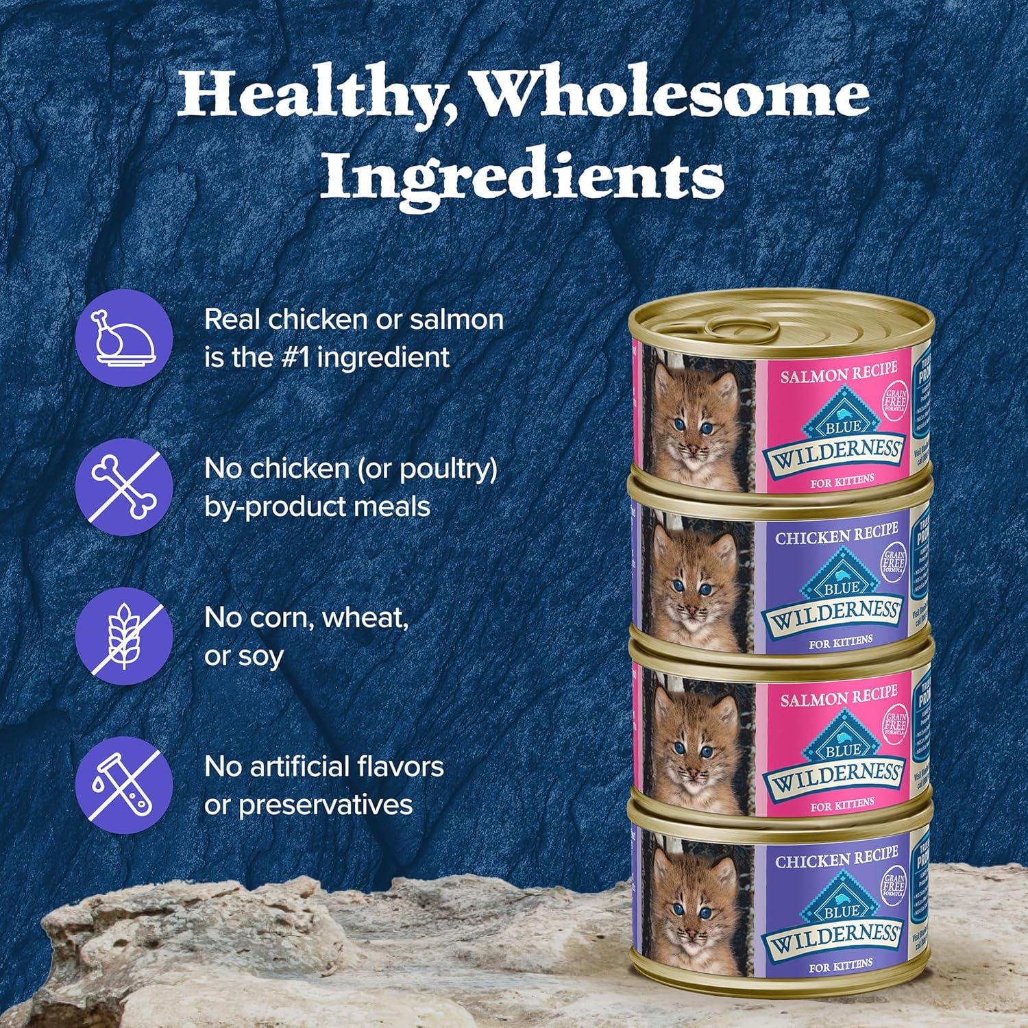 imageBlue Buffalo Wilderness Kitten Food HighProtein amp GrainFree Wet Cat Food Pat Variety Pack Chicken amp Salmon Recipes 3oz Cans 6 Count 3 of EachVariety Pack Chicken Salmon