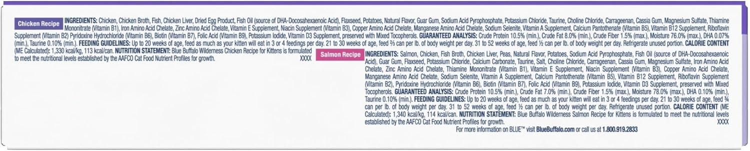 imageBlue Buffalo Wilderness Kitten Food HighProtein amp GrainFree Wet Cat Food Pat Variety Pack Chicken amp Salmon Recipes 3oz Cans 6 Count 3 of EachVariety Pack Chicken Salmon