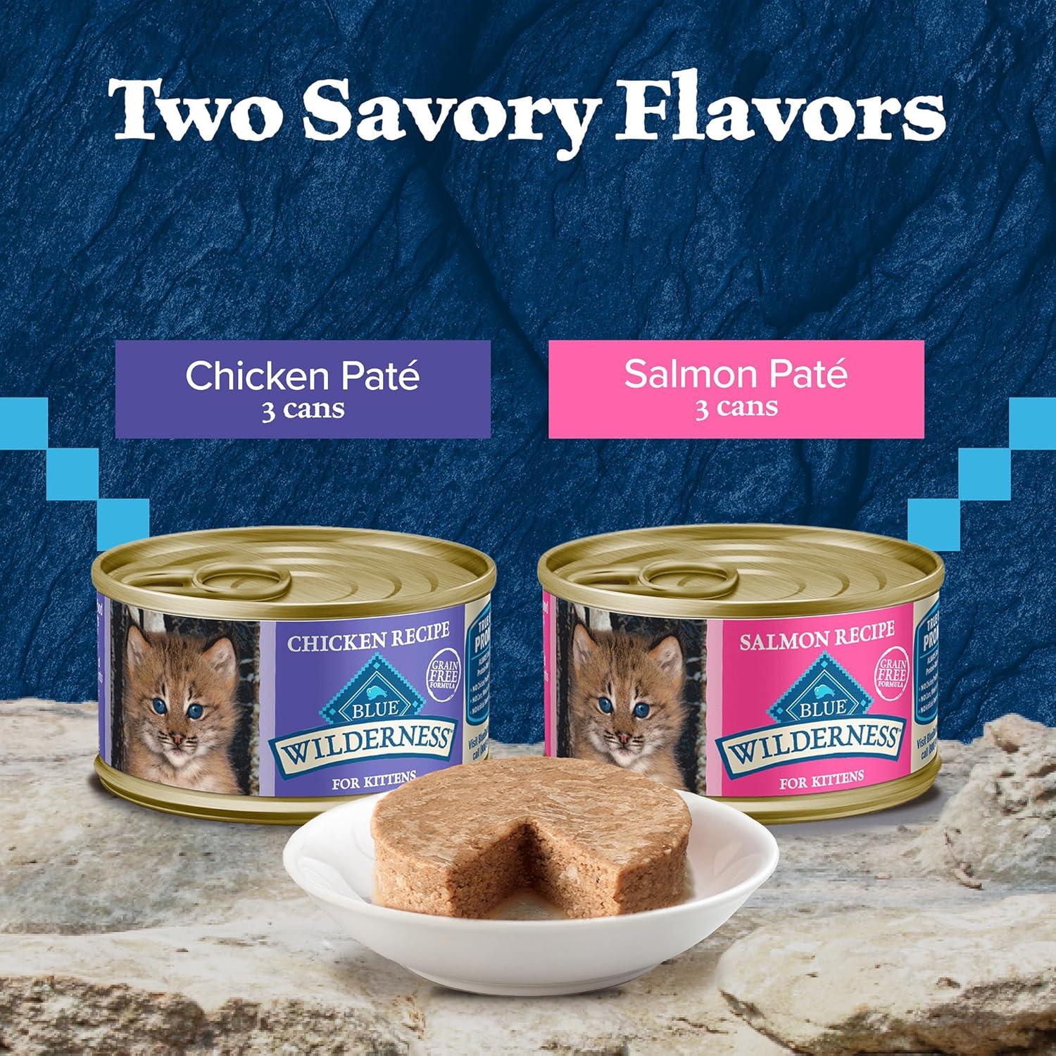 imageBlue Buffalo Wilderness Kitten Food HighProtein amp GrainFree Wet Cat Food Pat Variety Pack Chicken amp Salmon Recipes 3oz Cans 6 Count 3 of EachVariety Pack Chicken Salmon