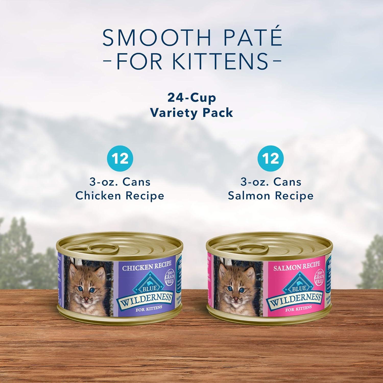 imageBlue Buffalo Wilderness Kitten Food HighProtein amp GrainFree Wet Cat Food Pat Variety Pack Chicken amp Salmon Recipes 3oz Cans 6 Count 3 of EachVariety Pack Chicken Salmon