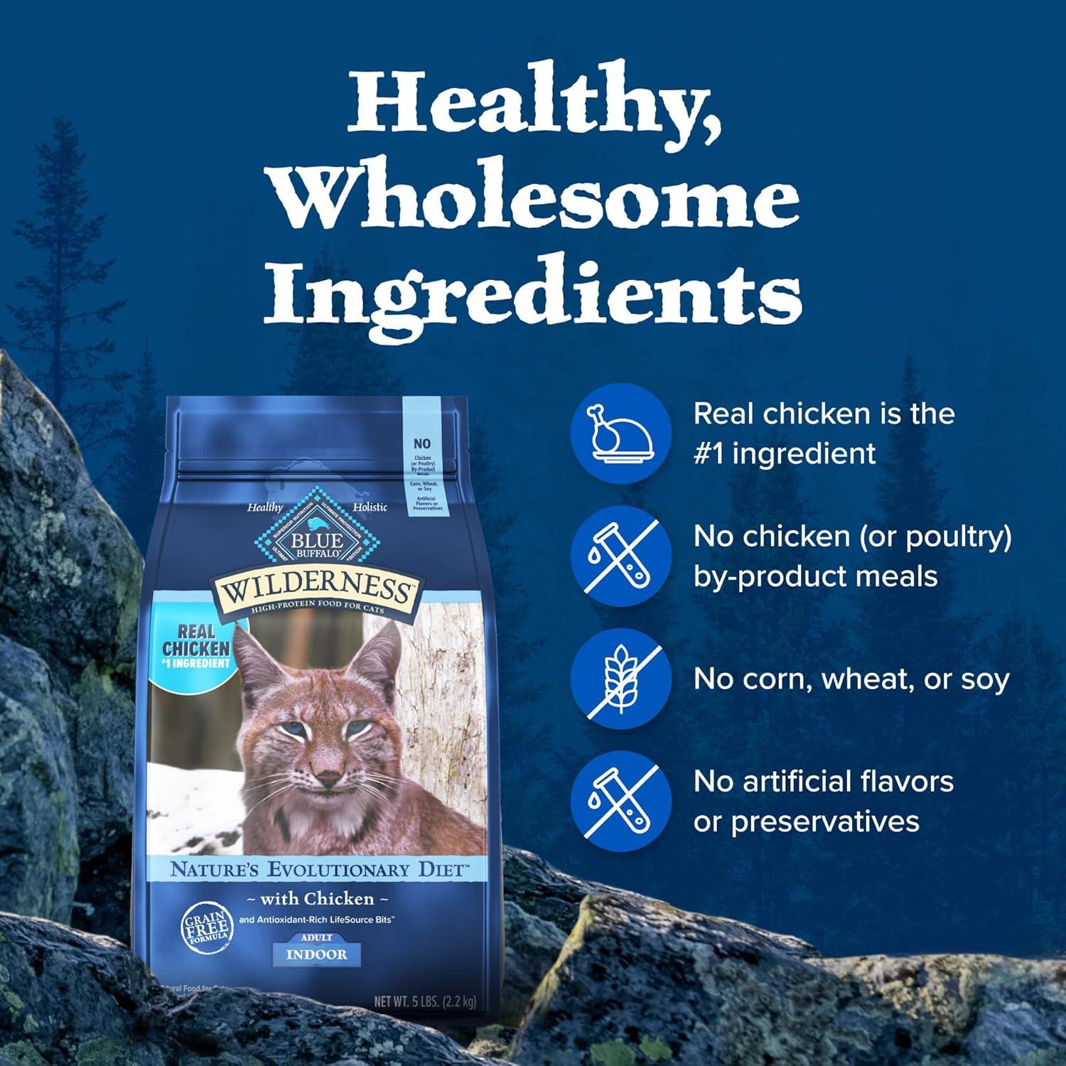 imageBlue Buffalo Wilderness Natural Adult Dry Cat Food Indoor Cats HighProtein amp GrainFree Chicken 5lb Bag