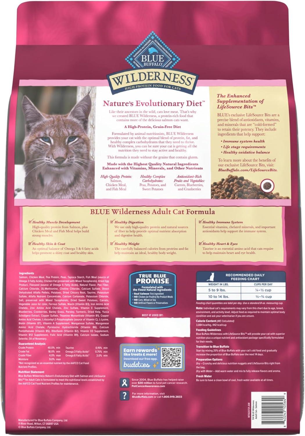 imageBlue Buffalo Wilderness Natural High Protein Grain Free Dry Food for Adult Cats Salmon 11lb Bag