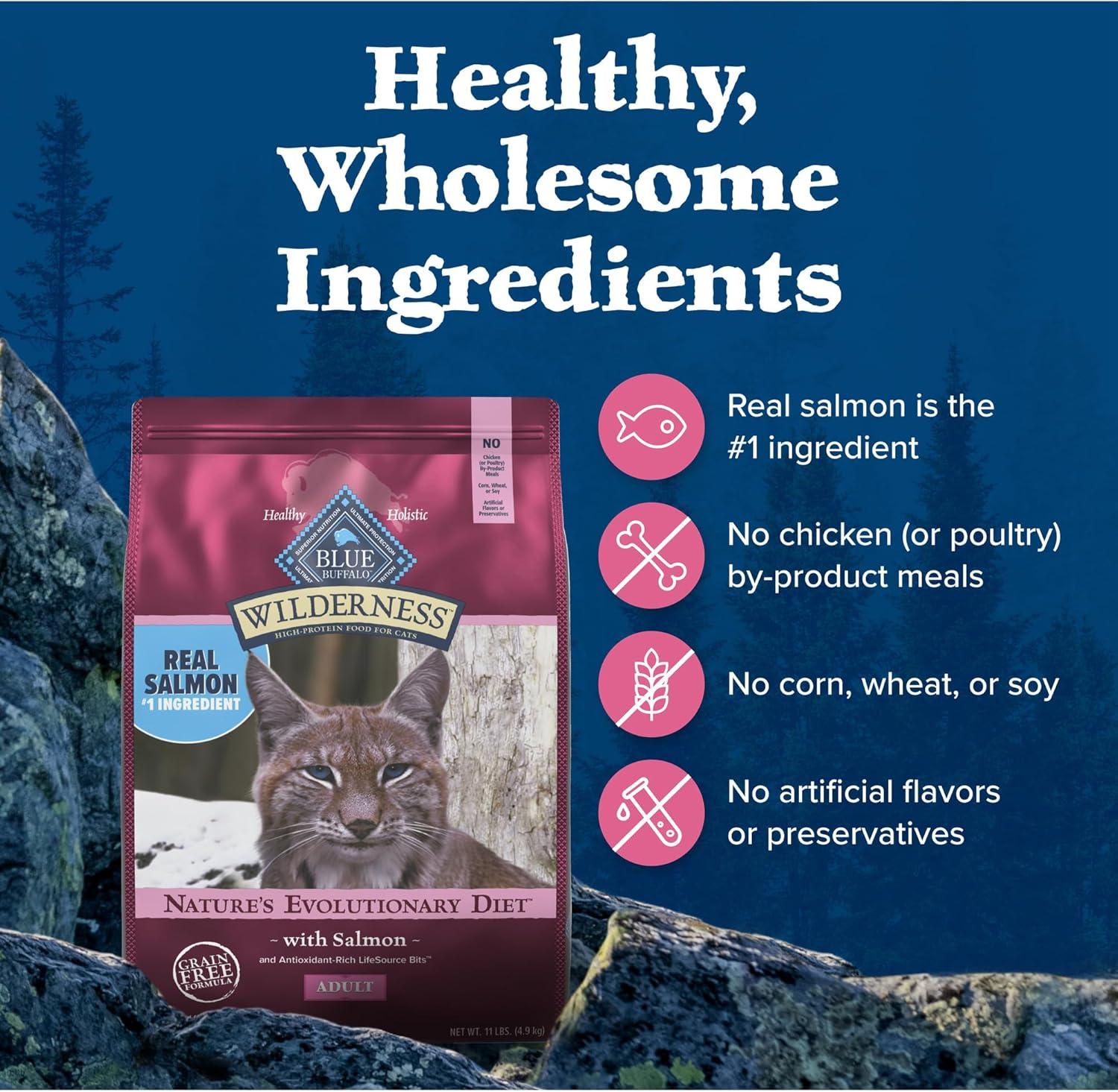imageBlue Buffalo Wilderness Natural High Protein Grain Free Dry Food for Adult Cats Salmon 11lb Bag