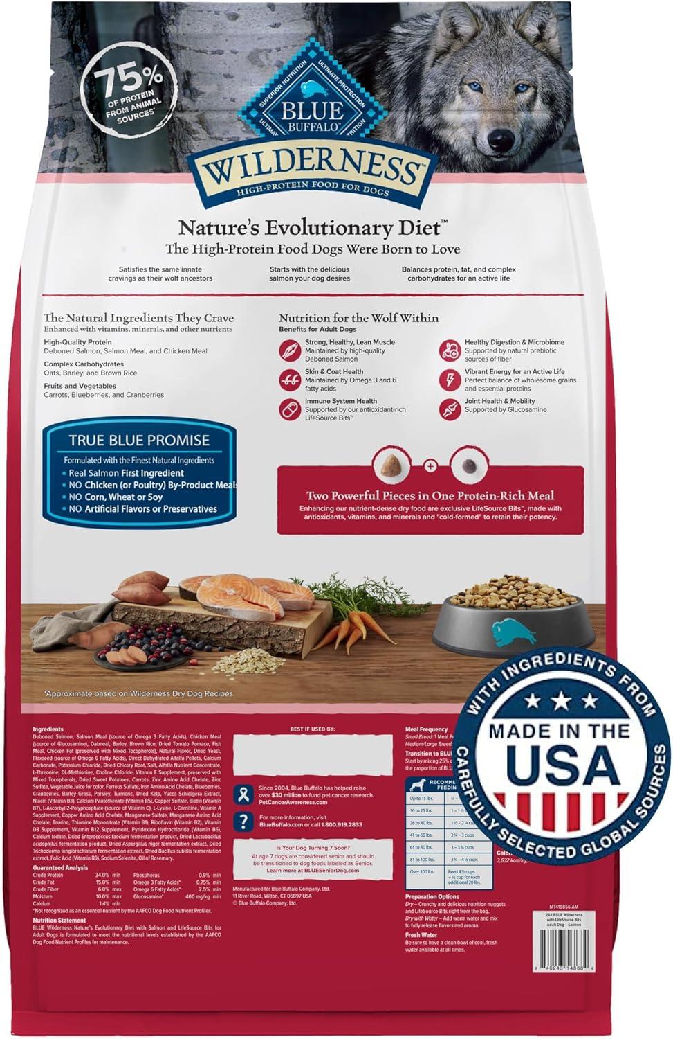 imageBlue Buffalo Wilderness Natural HighProtein Dry Food for Adult Dogs with Wholesome Grains Salmon 24lb Bag