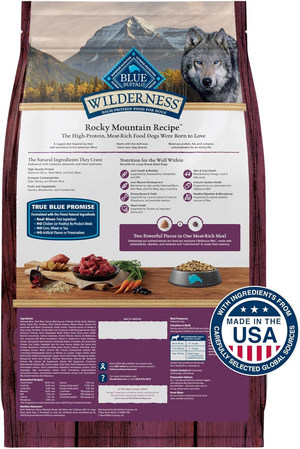 imageBlue Buffalo Wilderness Natural HighProtein Dry Food for Adult Dogs with Wholesome Grains Salmon 28lb BagBison