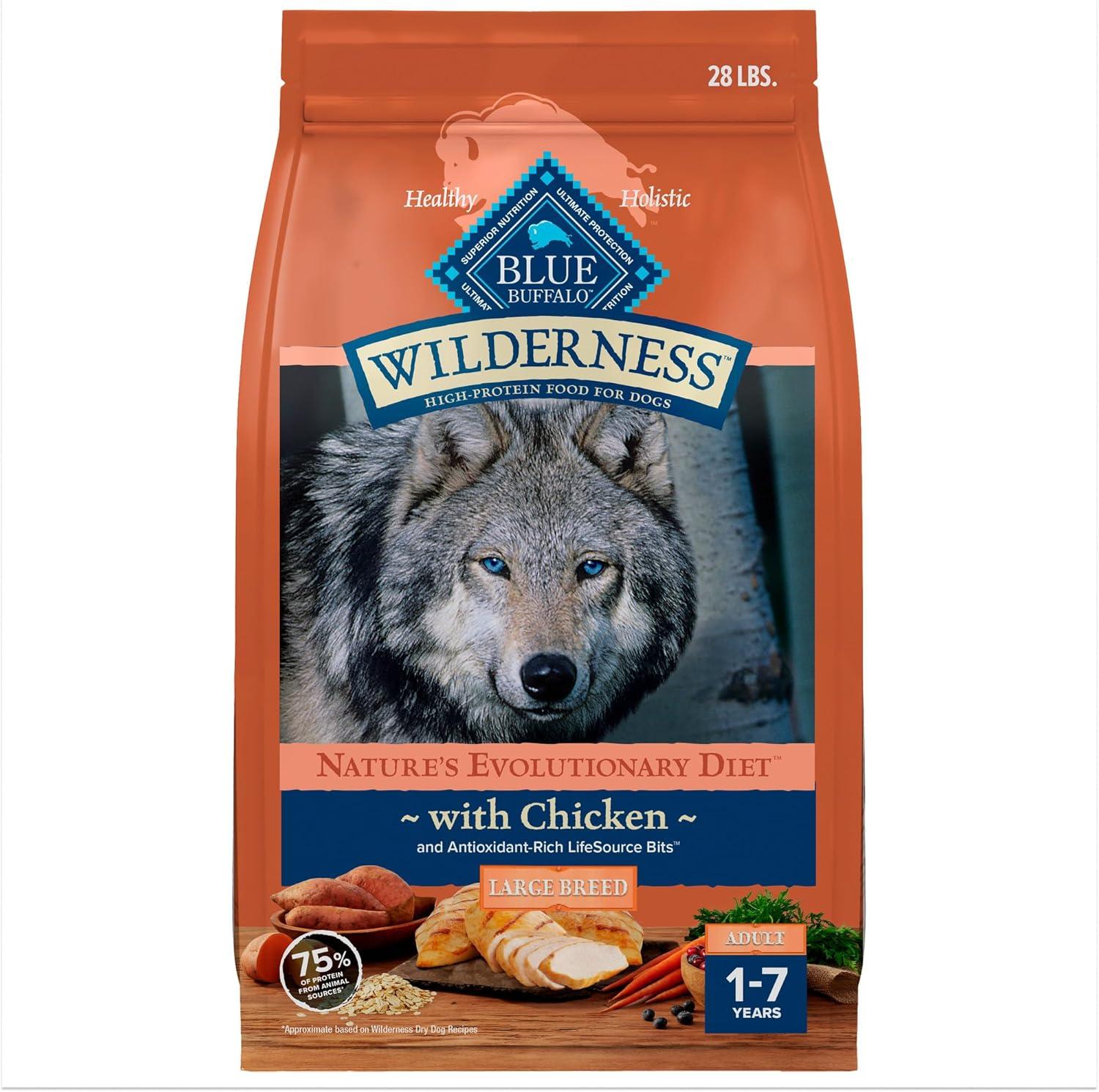 imageBlue Buffalo Wilderness Natural HighProtein Dry Food for Adult Dogs with Wholesome Grains Salmon 28lb BagChicken