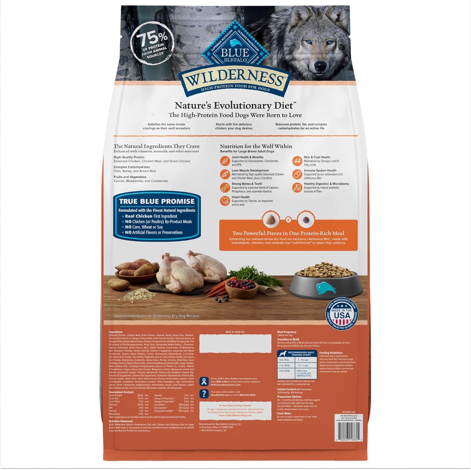 imageBlue Buffalo Wilderness Natural HighProtein Dry Food for Adult Dogs with Wholesome Grains Salmon 28lb BagChicken