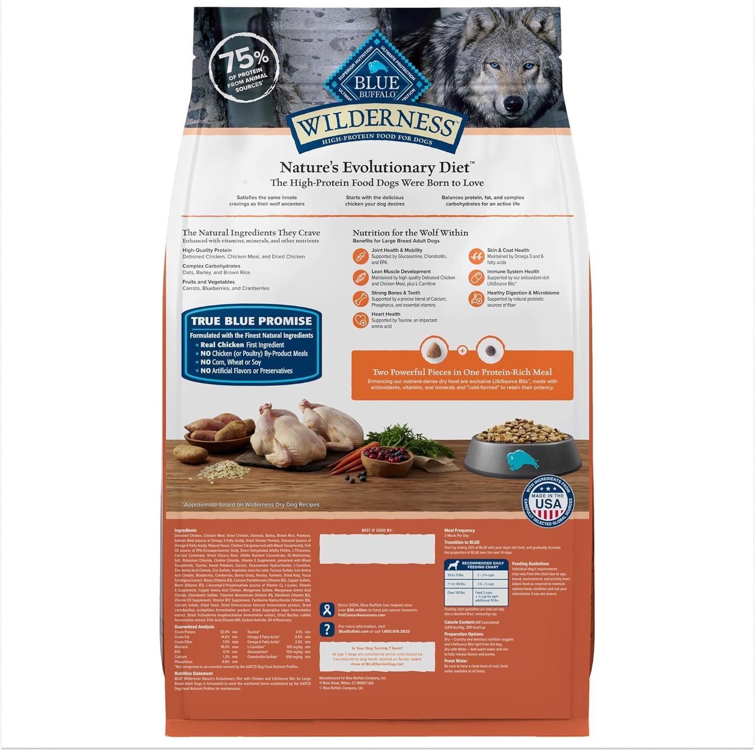 imageBlue Buffalo Wilderness Natural HighProtein Dry Food for Adult Dogs with Wholesome Grains Salmon 28lb BagChicken