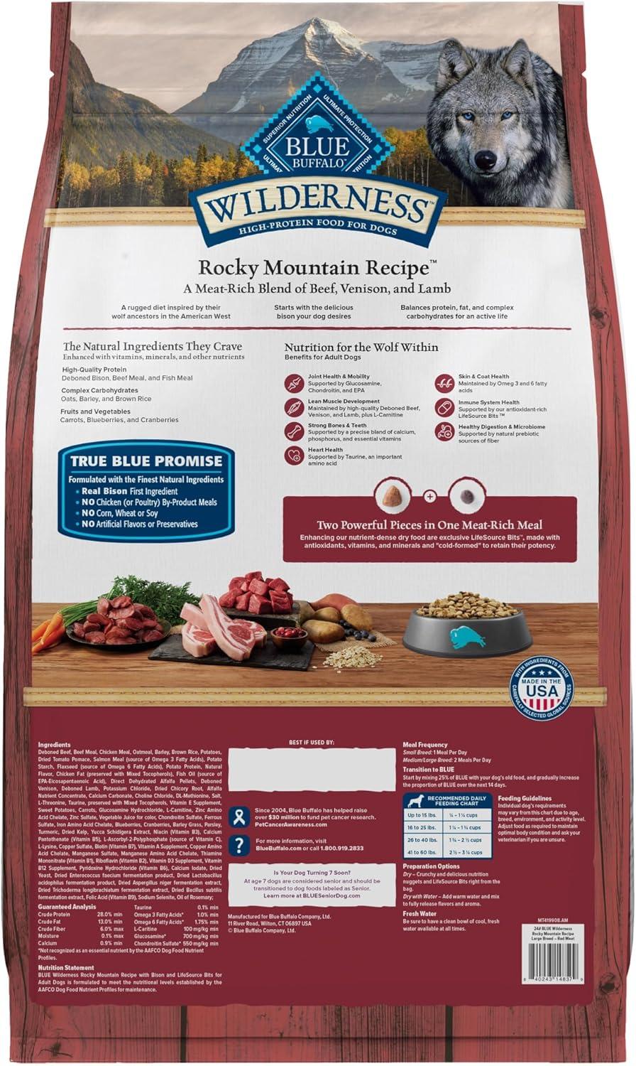 imageBlue Buffalo Wilderness Natural HighProtein Dry Food for Adult Dogs with Wholesome Grains Salmon 28lb BagRed Meat