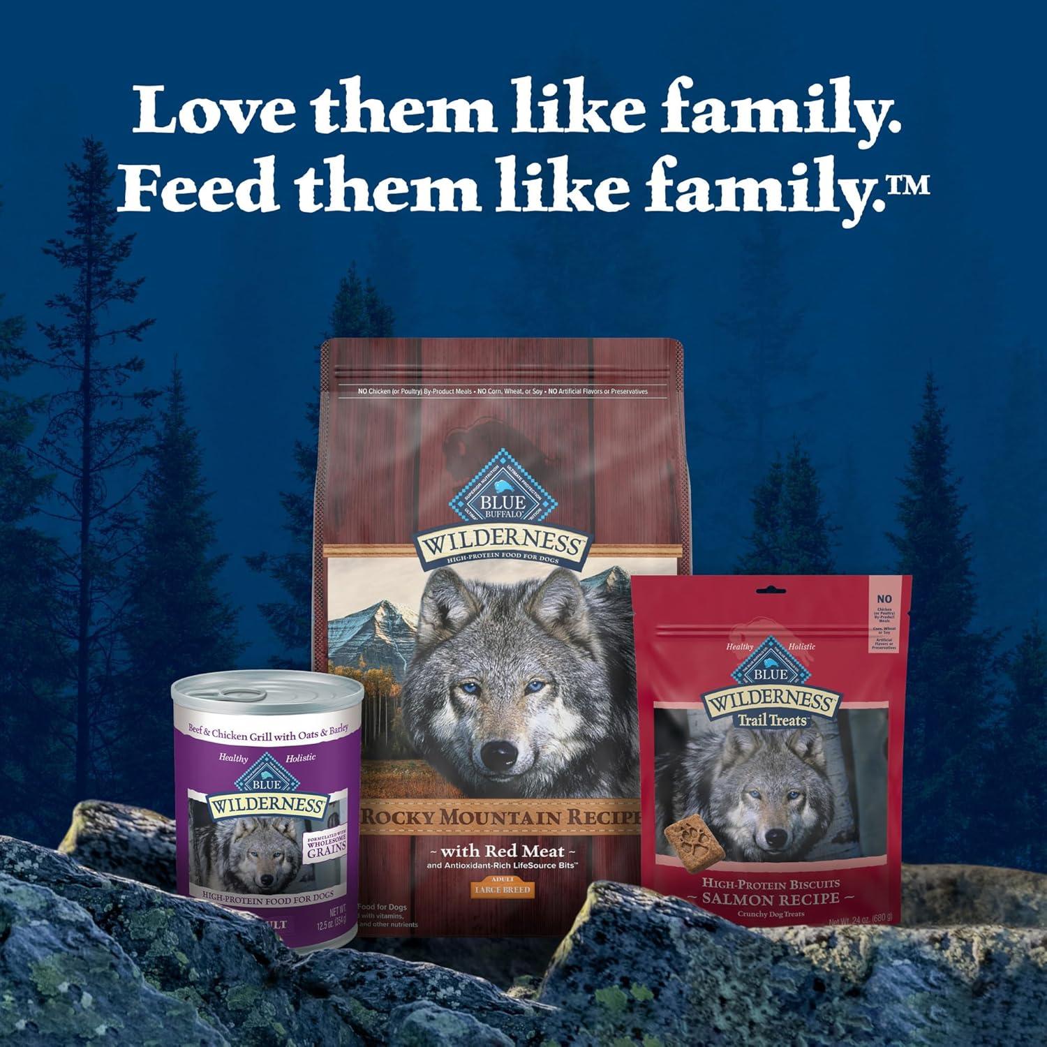 imageBlue Buffalo Wilderness Natural HighProtein Dry Food for Adult Dogs with Wholesome Grains Salmon 28lb BagRed Meat with Grain