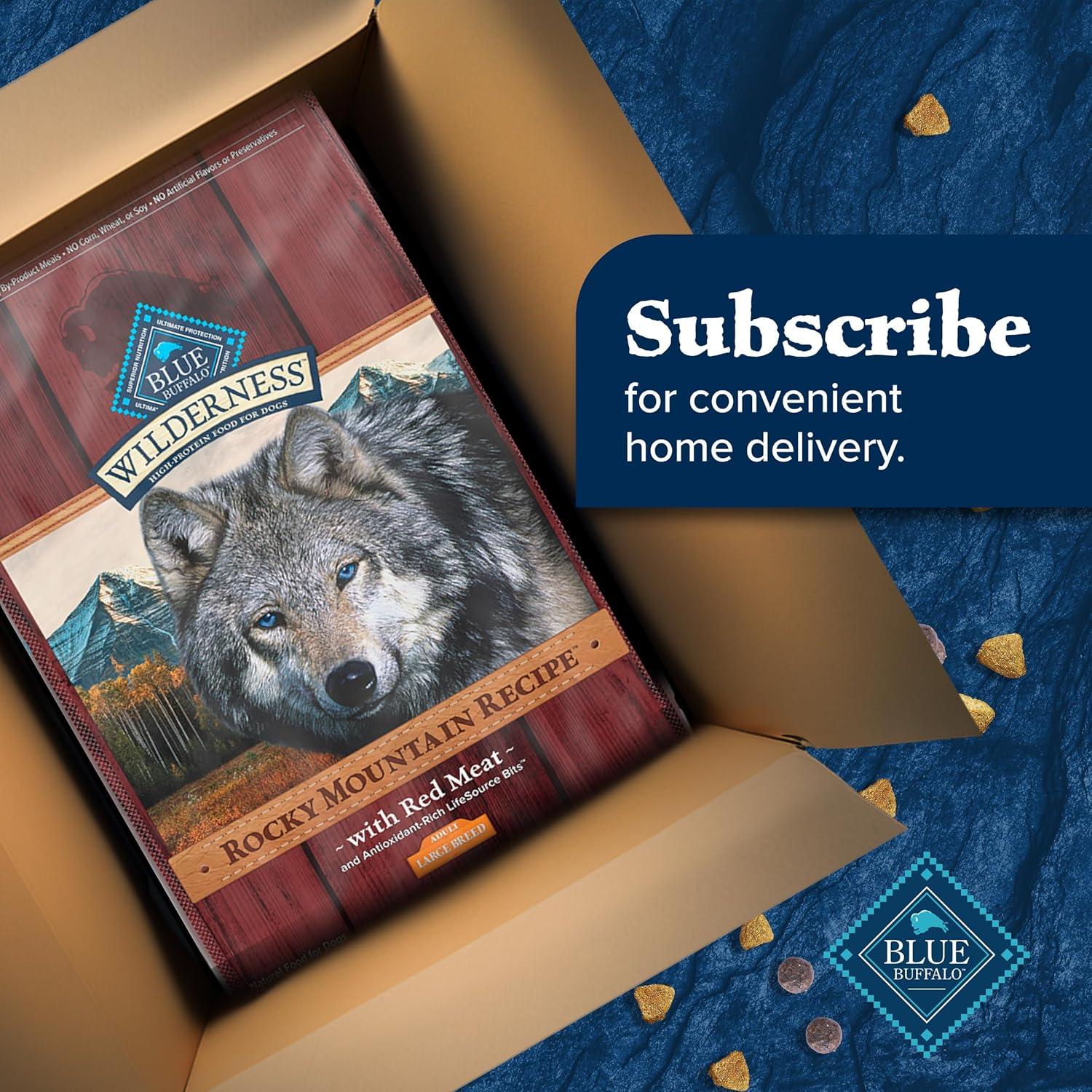 imageBlue Buffalo Wilderness Natural HighProtein Dry Food for Adult Dogs with Wholesome Grains Salmon 28lb BagRed Meat with Grain