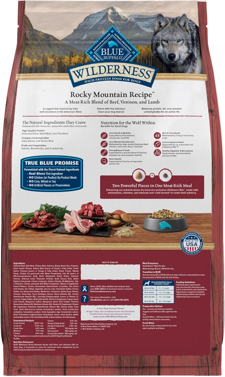 imageBlue Buffalo Wilderness Natural HighProtein Dry Food for Adult Dogs with Wholesome Grains Salmon 28lb BagRed Meat with Grain