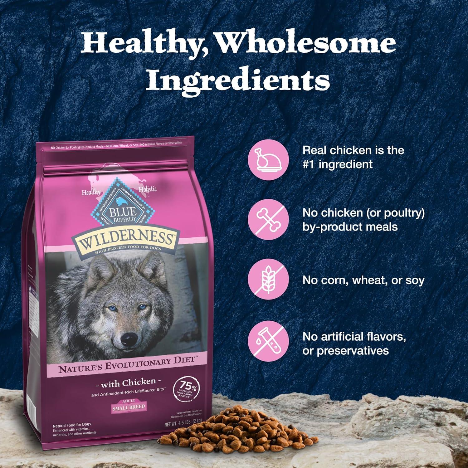 imageBlue Buffalo Wilderness Natural HighProtein Dry Food for Small Breed Adult Dogs Chicken Recipe 13lb Bag45 Pound Pack of 1