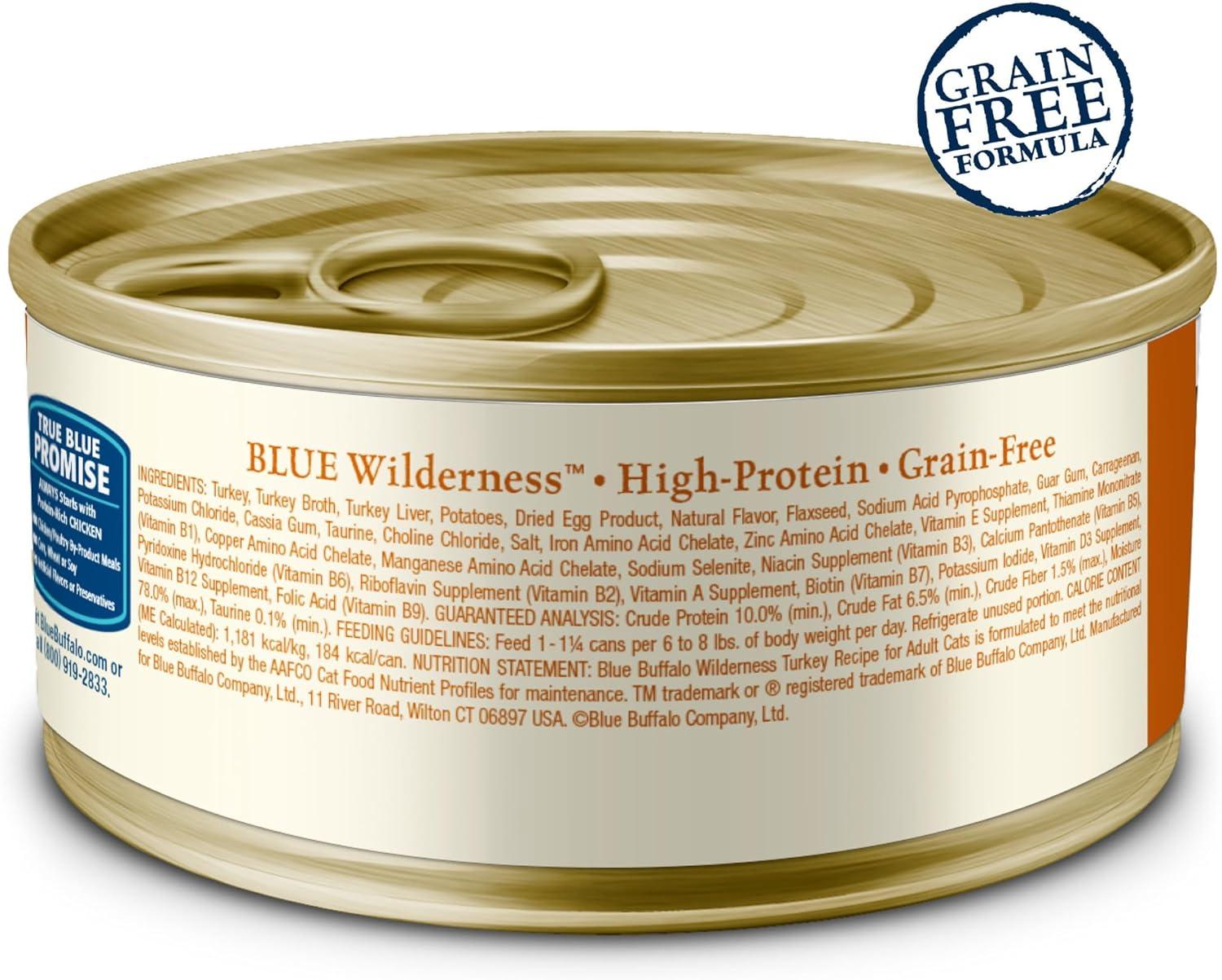 imageBlue Buffalo Wilderness Natural HighProtein GrainFree Wet Food for Adult Cats Turkey Pat 55oz Cans 24 Count