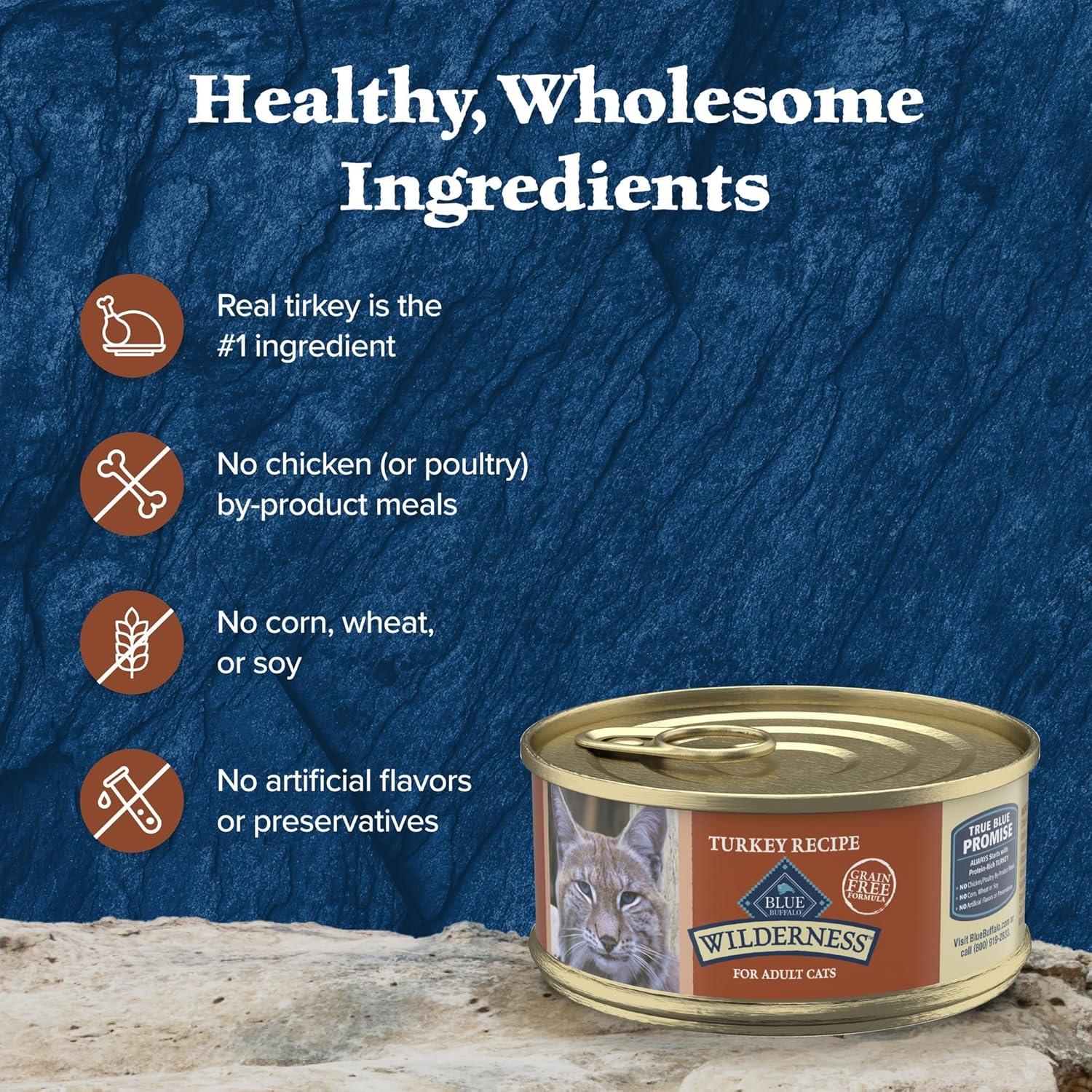 imageBlue Buffalo Wilderness Natural HighProtein GrainFree Wet Food for Adult Cats Turkey Pat 55oz Cans 24 Count