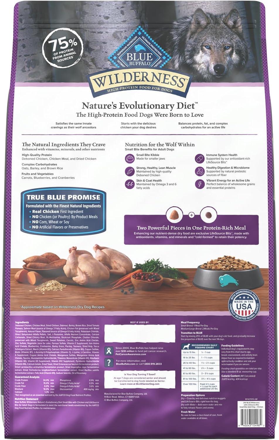 imageBlue Buffalo Wilderness Natural HighProtein SmallBite Dry Food for Adult Dogs with Wholesome Grains Chicken 28lb Bag15 Pound Pack of 1