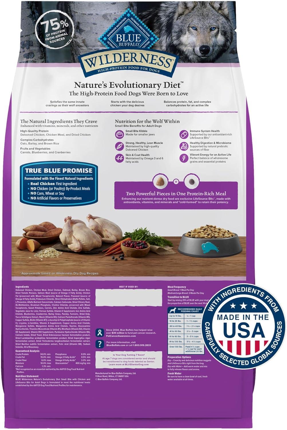 imageBlue Buffalo Wilderness Natural HighProtein SmallBite Dry Food for Adult Dogs with Wholesome Grains Chicken 28lb Bag28 Pound Pack of 1