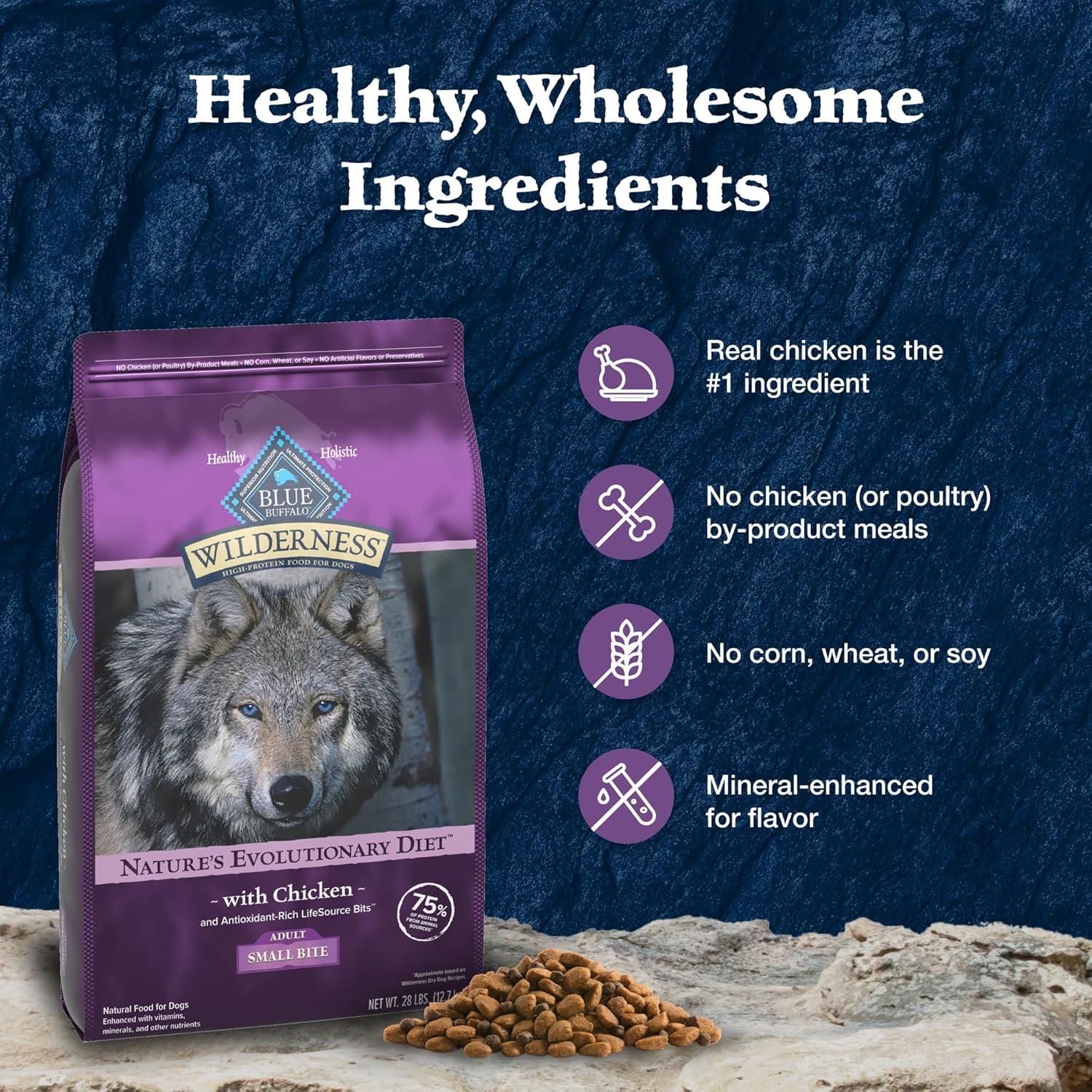 imageBlue Buffalo Wilderness Natural HighProtein SmallBite Dry Food for Adult Dogs with Wholesome Grains Chicken 28lb Bag28 Pound Pack of 1