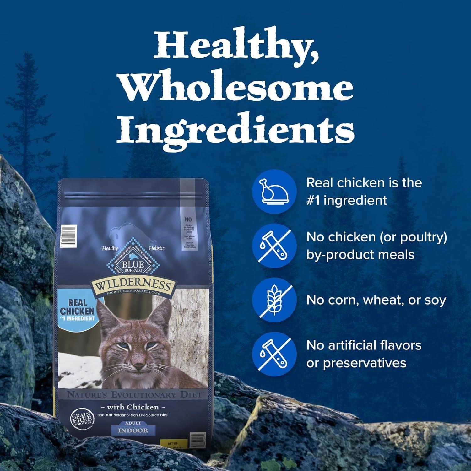 imageBlue Buffalo Wilderness Natures Evolutionary Diet HighProtein GrainFree Natural Dry Food for Adult Cats Chicken 11lb BagChicken