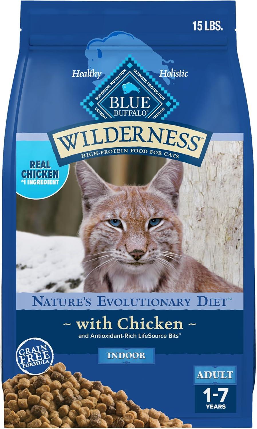 imageBlue Buffalo Wilderness Natures Evolutionary Diet HighProtein GrainFree Natural Dry Food for Adult Cats Chicken 11lb BagChicken