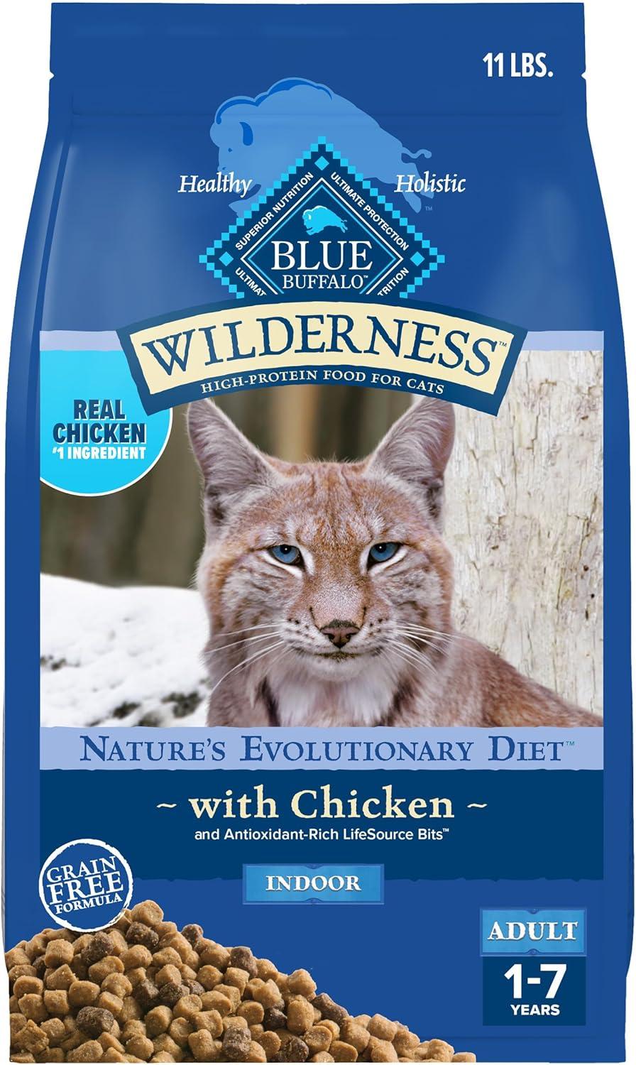 imageBlue Buffalo Wilderness Natures Evolutionary Diet HighProtein GrainFree Natural Dry Food for Adult Cats Chicken 11lb BagChicken