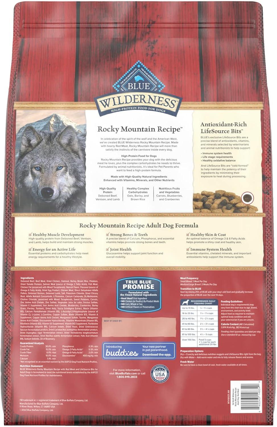 imageBlue Buffalo Wilderness Rocky Mountain Recipe HighProtein Adult Dry Dog Food Made in the USA with Natural Ingredients Plus Wholesome Grains Red Meat 28lb BagRed Meat with Grain