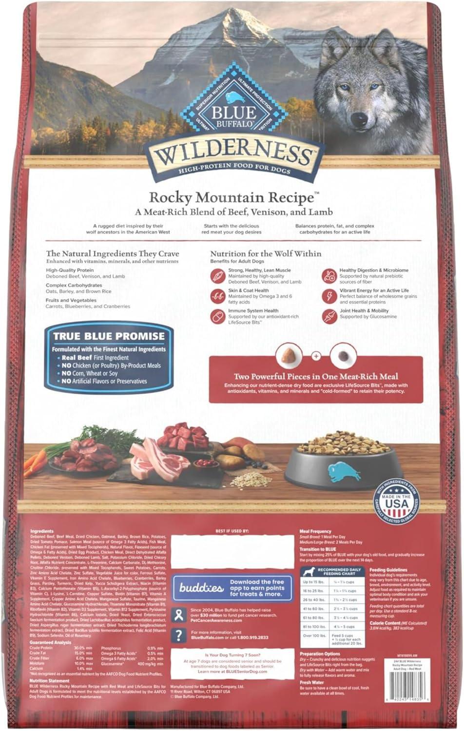 imageBlue Buffalo Wilderness Rocky Mountain Recipe HighProtein Adult Dry Dog Food Made in the USA with Natural Ingredients Plus Wholesome Grains Red Meat 28lb BagRed Meat with Grain