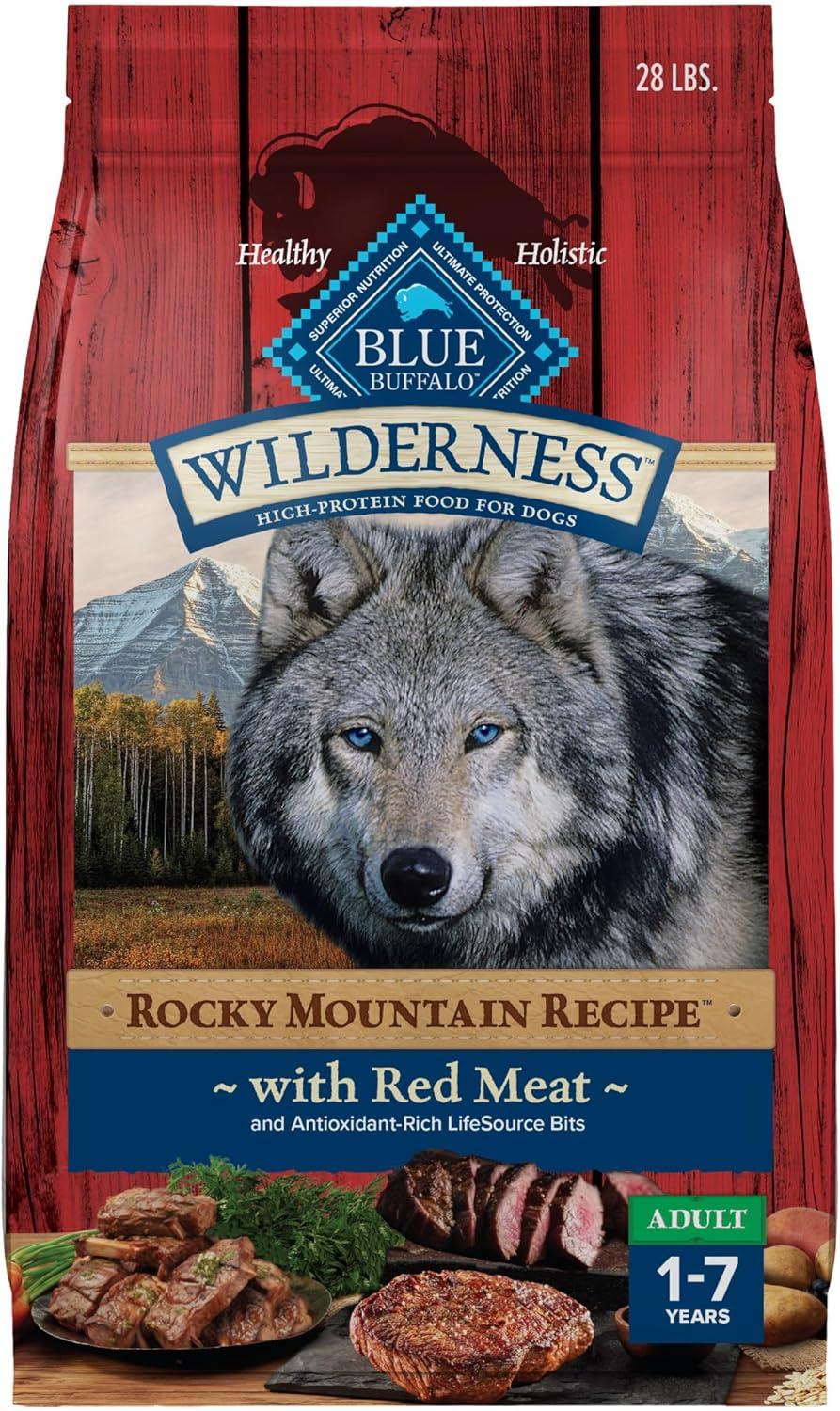 imageBlue Buffalo Wilderness Rocky Mountain Recipe HighProtein Adult Dry Dog Food Made in the USA with Natural Ingredients Plus Wholesome Grains Red Meat 28lb BagRed Meat with Grain