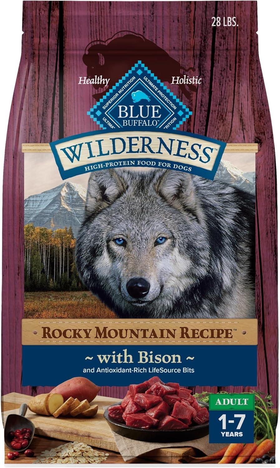 imageBlue Buffalo Wilderness Rocky Mountain Recipe HighProtein Adult Dry Dog Food Made in the USA with Natural Ingredients Plus Wholesome Grains Red Meat 28lb BagBison with Grain