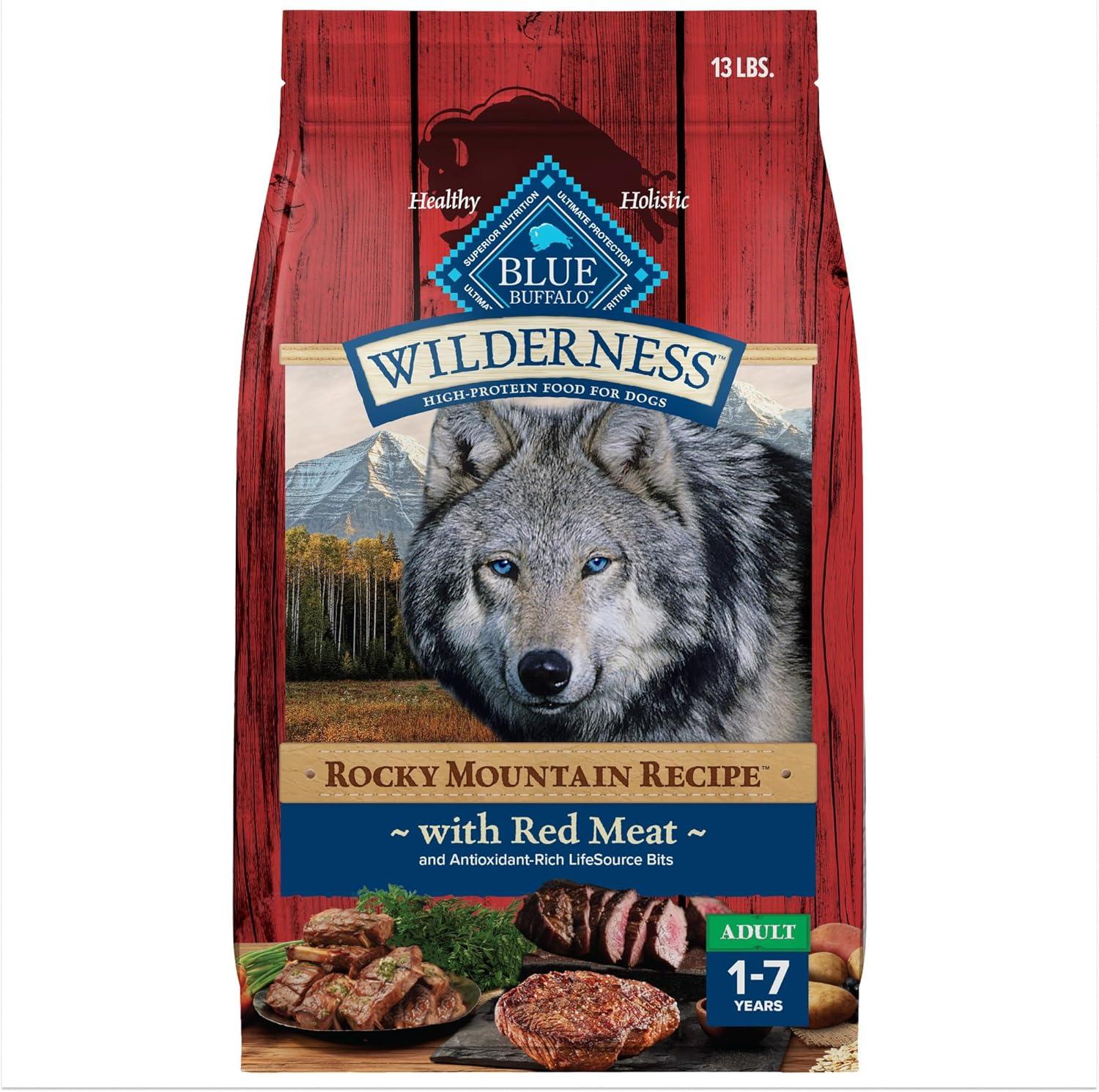 imageBlue Buffalo Wilderness Rocky Mountain Recipe HighProtein Adult Dry Dog Food Made in the USA with Natural Ingredients Plus Wholesome Grains Red Meat 28lb BagRed Meat with Grain