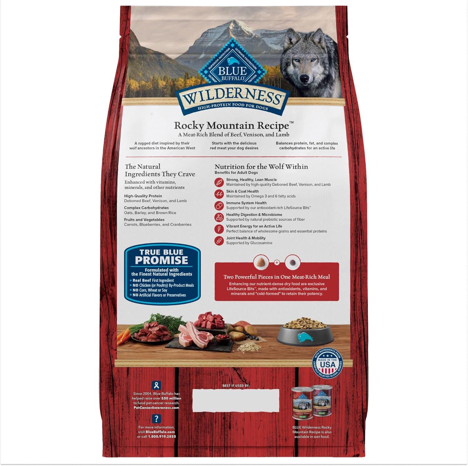 imageBlue Buffalo Wilderness Rocky Mountain Recipe HighProtein Adult Dry Dog Food Made in the USA with Natural Ingredients Plus Wholesome Grains Red Meat 28lb BagRed Meat with Grain