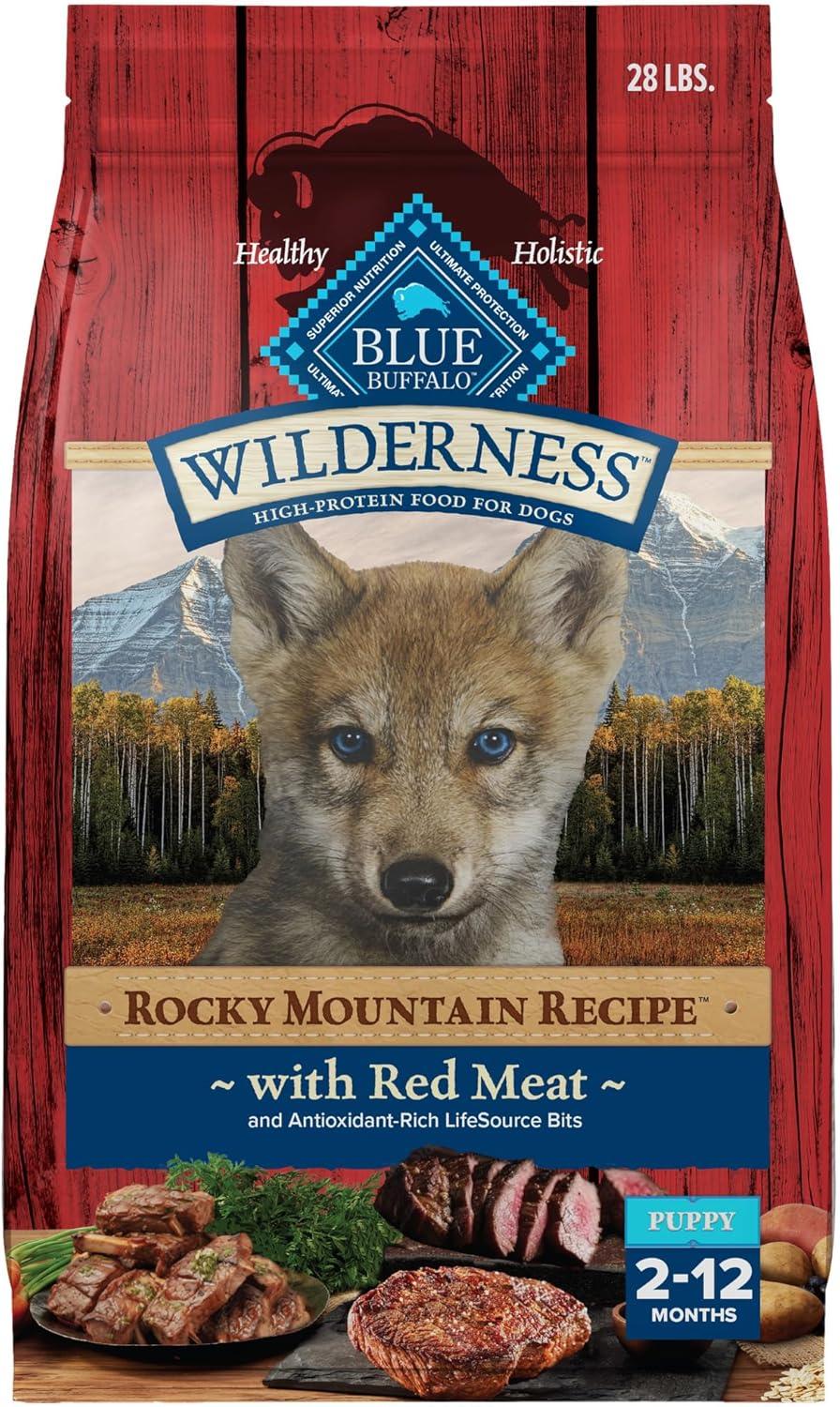 imageBlue Buffalo Wilderness Rocky Mountain Recipe HighProtein Dry Puppy Food with DHA Made in the USA with Natural Ingredients Plus Wholesome Grains Red Meat 45lb BagRed Meat with Grain