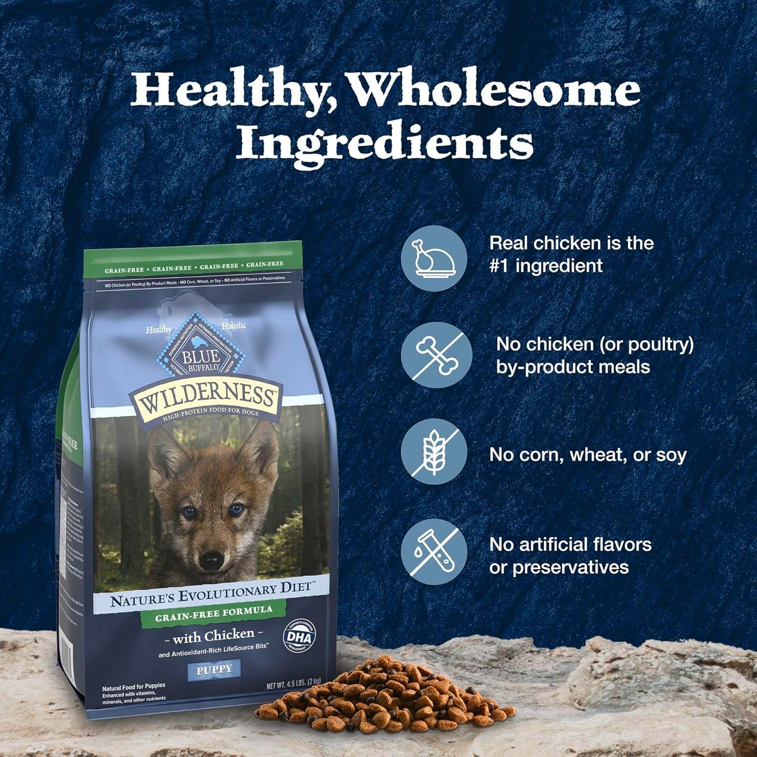 imageBlue Buffalo Wilderness Rocky Mountain Recipe HighProtein Dry Puppy Food with DHA Made in the USA with Natural Ingredients Plus Wholesome Grains Red Meat 45lb BagChicken Grain Free