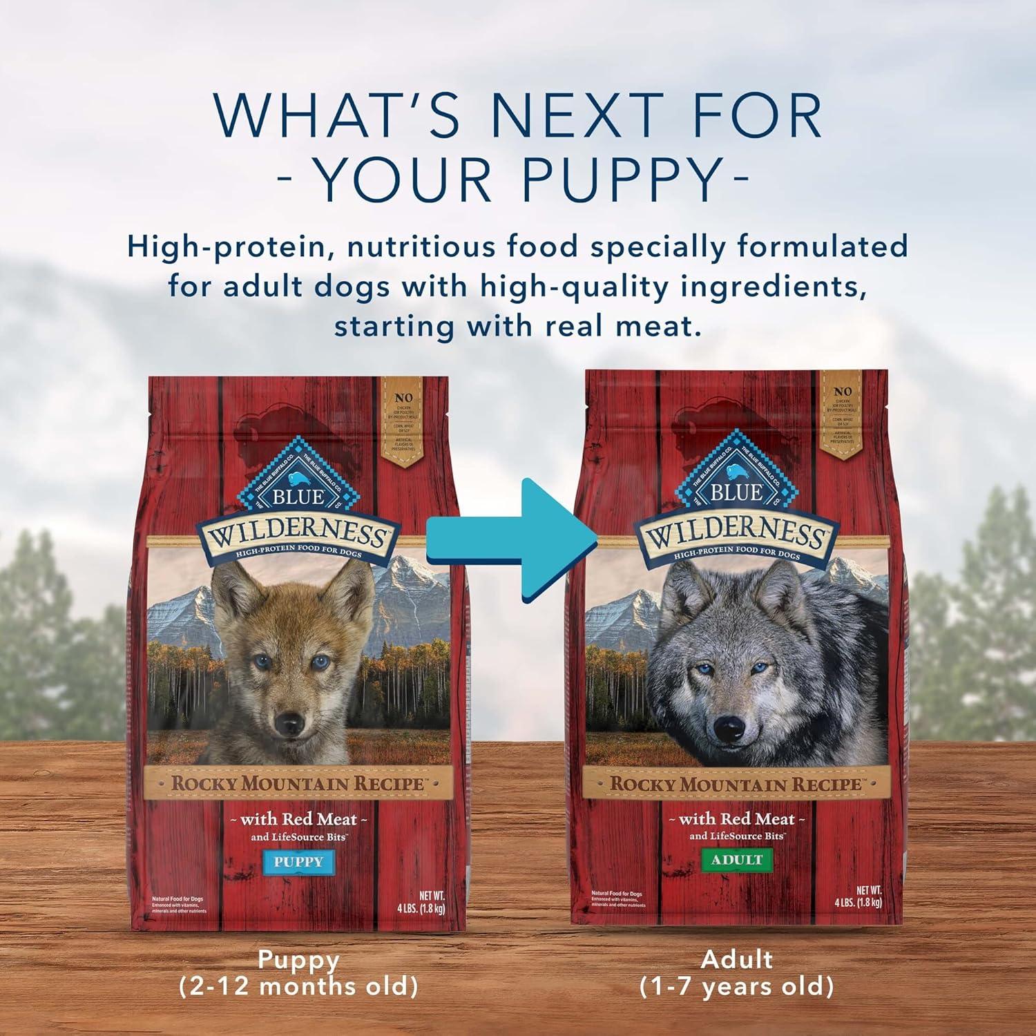 imageBlue Buffalo Wilderness Rocky Mountain Recipe HighProtein Dry Puppy Food with DHA Made in the USA with Natural Ingredients Plus Wholesome Grains Red Meat 45lb BagRed Meat ChickenFree