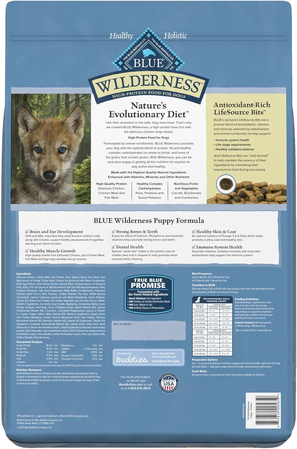 imageBlue Buffalo Wilderness Rocky Mountain Recipe HighProtein Dry Puppy Food with DHA Made in the USA with Natural Ingredients Plus Wholesome Grains Red Meat 45lb BagChicken Grain Free