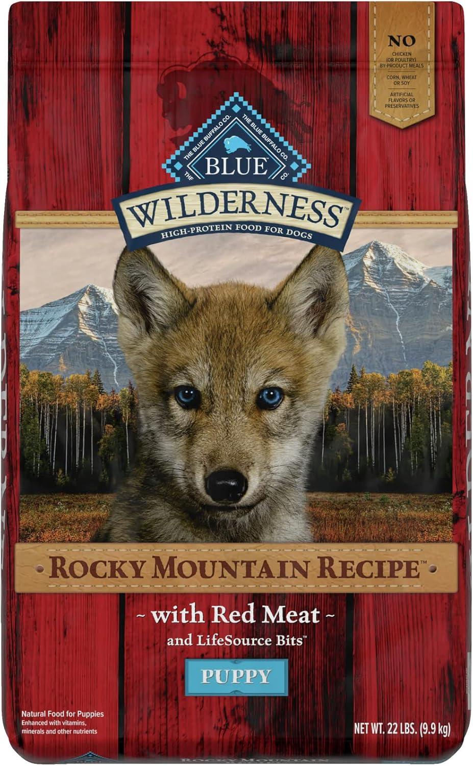 imageBlue Buffalo Wilderness Rocky Mountain Recipe HighProtein Dry Puppy Food with DHA Made in the USA with Natural Ingredients Plus Wholesome Grains Red Meat 45lb BagRed Meat ChickenFree
