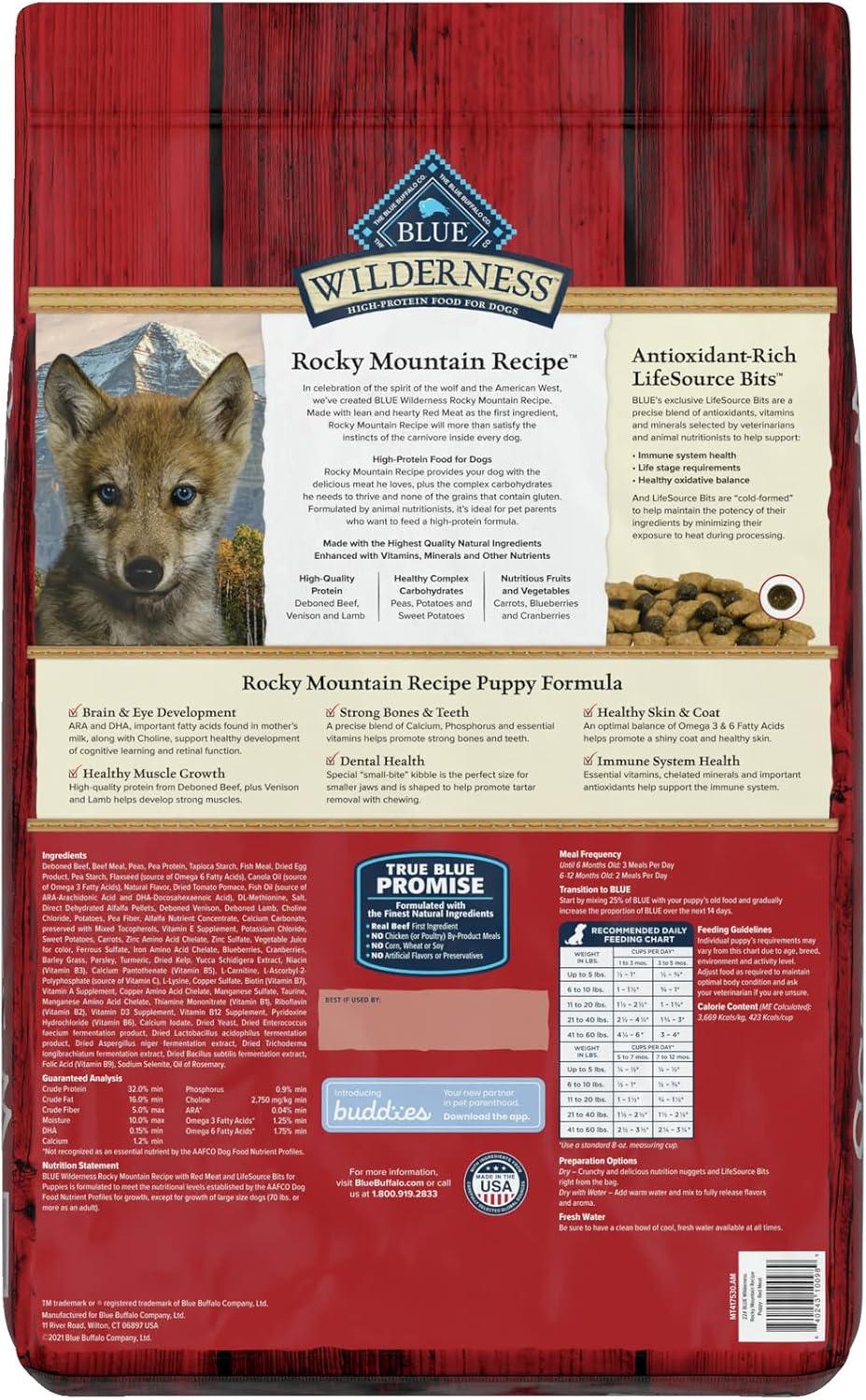 imageBlue Buffalo Wilderness Rocky Mountain Recipe HighProtein Dry Puppy Food with DHA Made in the USA with Natural Ingredients Plus Wholesome Grains Red Meat 45lb BagRed Meat ChickenFree