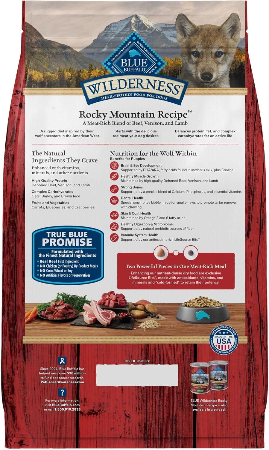imageBlue Buffalo Wilderness Rocky Mountain Recipe HighProtein Dry Puppy Food with DHA Made in the USA with Natural Ingredients Plus Wholesome Grains Red Meat 45lb BagRed Meat with Grain
