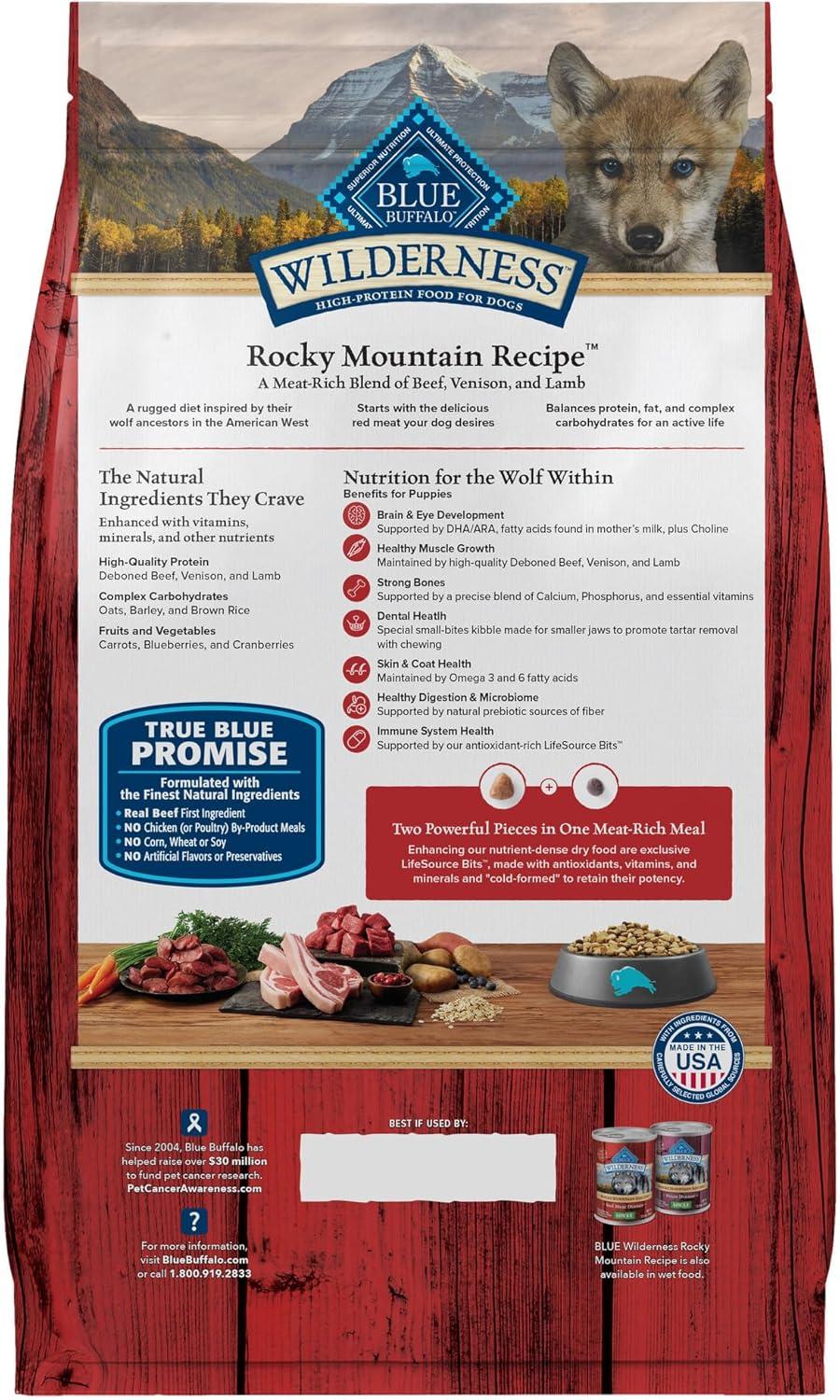 imageBlue Buffalo Wilderness Rocky Mountain Recipe HighProtein Dry Puppy Food with DHA Made in the USA with Natural Ingredients Plus Wholesome Grains Red Meat 45lb BagRed Meat with Grain