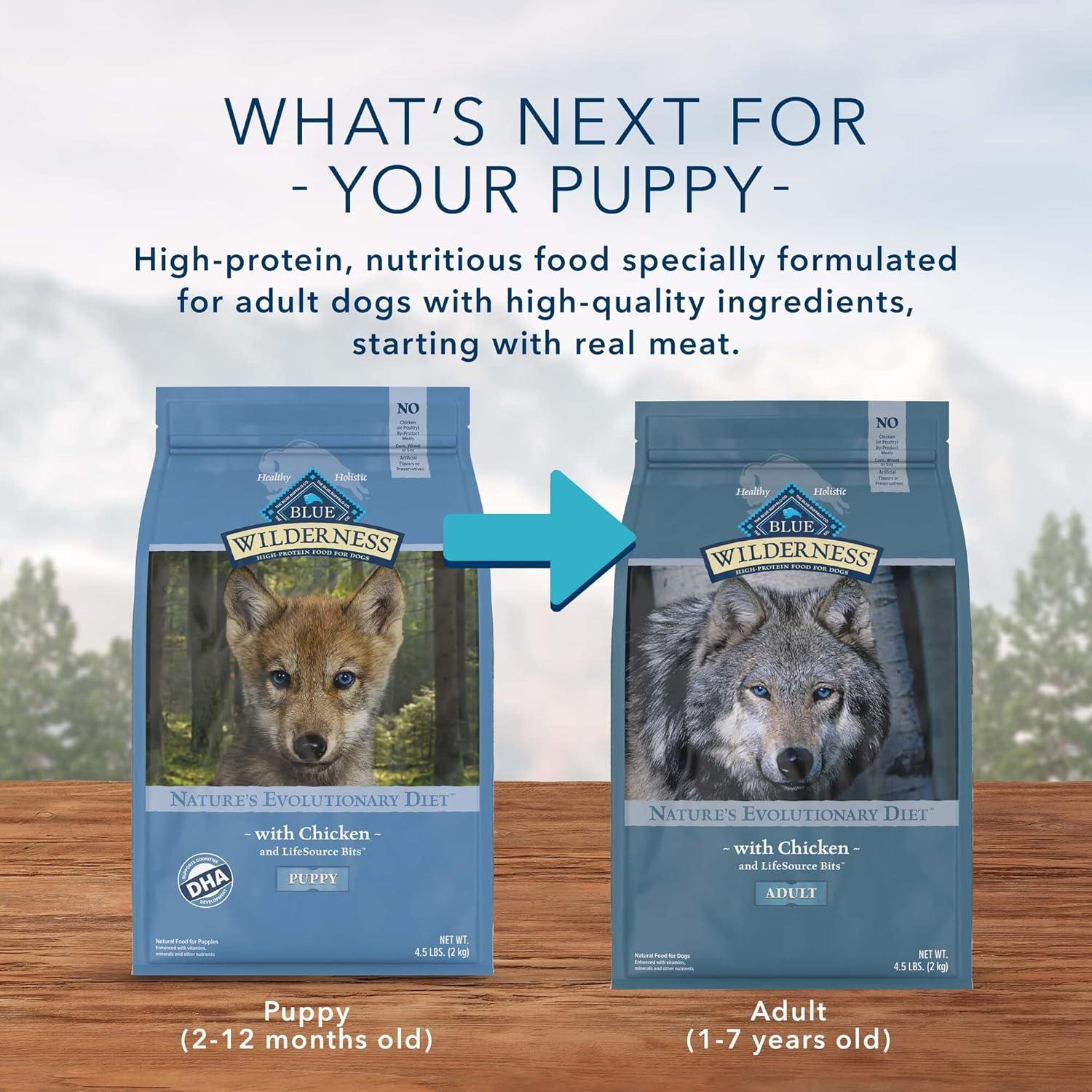 imageBlue Buffalo Wilderness Rocky Mountain Recipe HighProtein Dry Puppy Food with DHA Made in the USA with Natural Ingredients Plus Wholesome Grains Red Meat 45lb BagChicken Grain Free