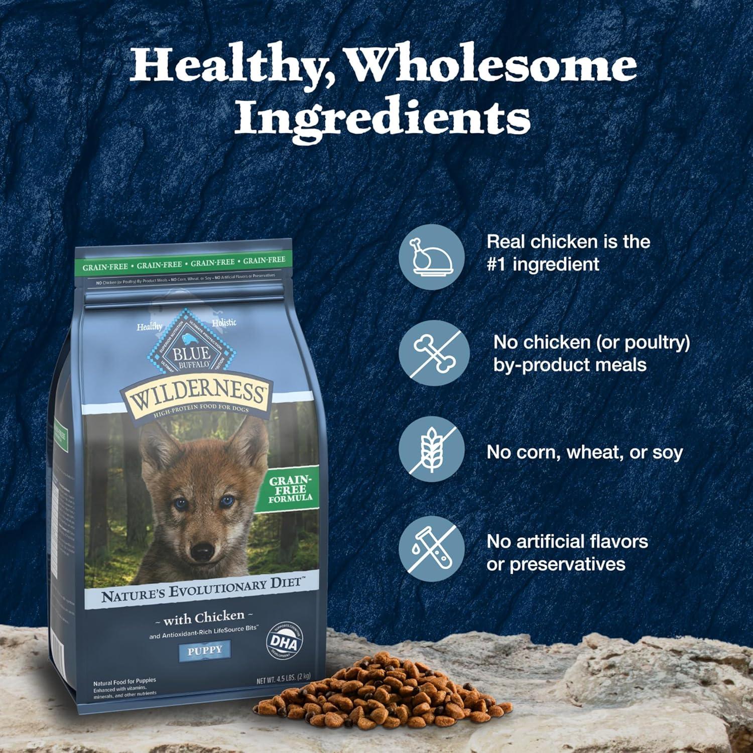 imageBlue Buffalo Wilderness Rocky Mountain Recipe HighProtein Dry Puppy Food with DHA Made in the USA with Natural Ingredients Plus Wholesome Grains Red Meat 45lb BagGranule