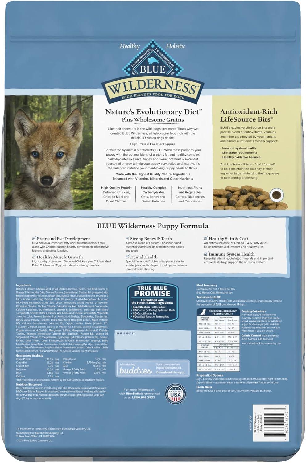 imageBlue Buffalo Wilderness Rocky Mountain Recipe HighProtein Dry Puppy Food with DHA Made in the USA with Natural Ingredients Plus Wholesome Grains Red Meat 45lb BagChicken With Grain