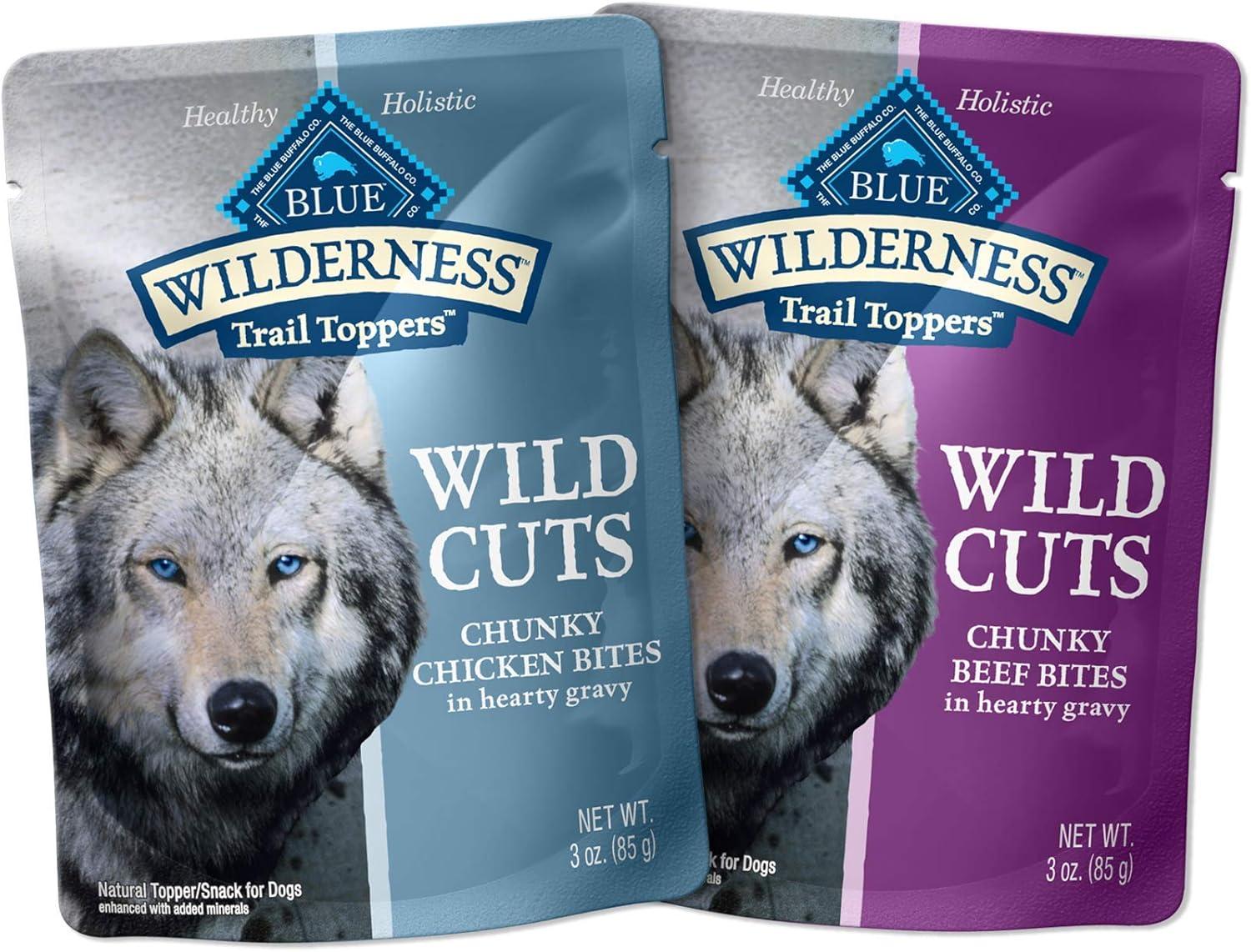imageBlue Buffalo Wilderness Trail Toppers Wild Cuts High Protein Natural Wet Dog Food Chicken and Beef Bites 3oz Pouch 48 Count 24 of Each FlavorBundle Chicken Beef