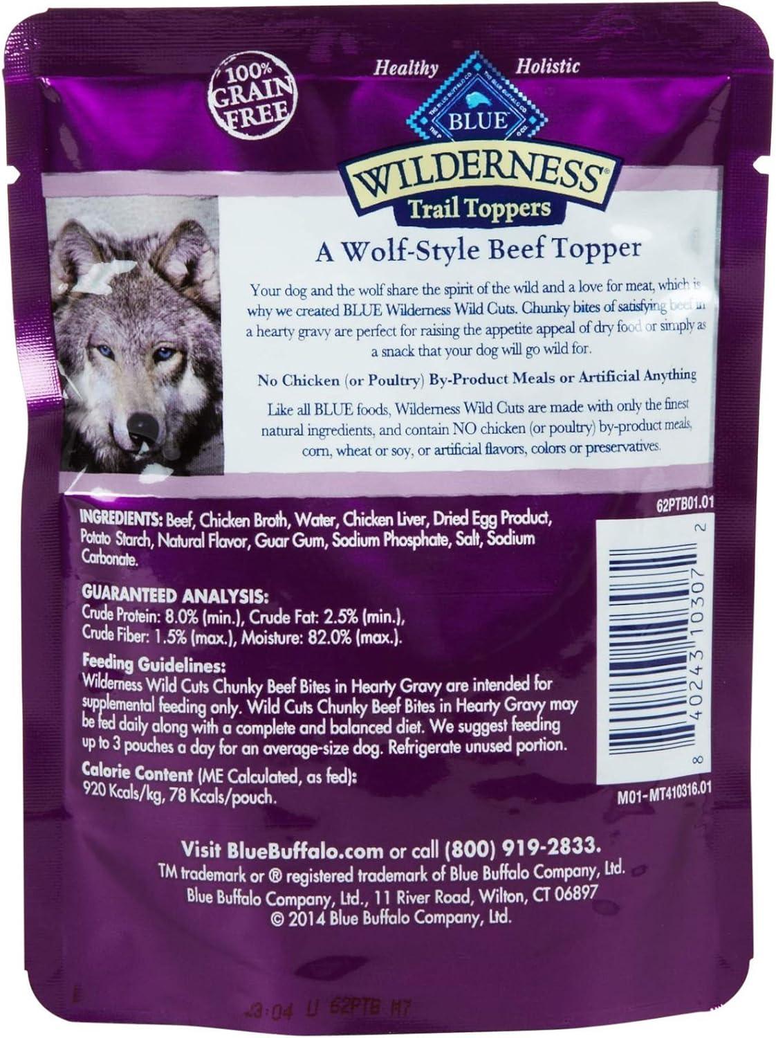 imageBlue Buffalo Wilderness Trail Toppers Wild Cuts Wet Dog Food Variety Pack HighProtein amp GrainFree Made with Natural Ingredients Chicken and Beef Flavors 3oz Pouches 12 Count 6 of EachChunky Beef