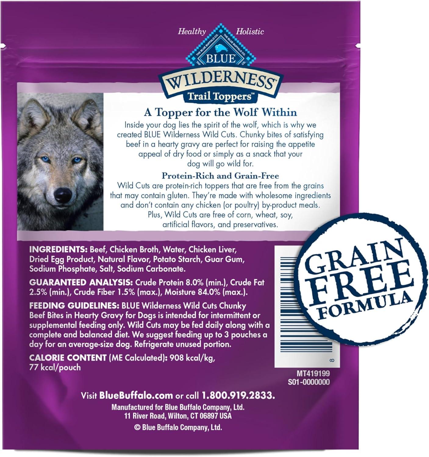 imageBlue Buffalo Wilderness Trail Toppers Wild Cuts Wet Dog Food Variety Pack HighProtein amp GrainFree Made with Natural Ingredients Chicken and Beef Flavors 3oz Pouches 12 Count 6 of EachBeef