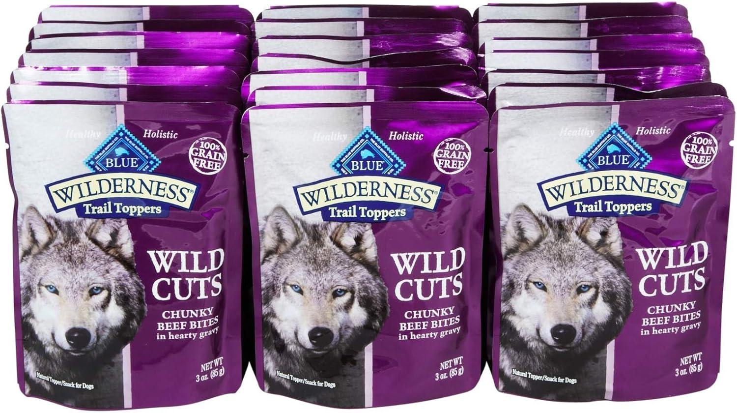 imageBlue Buffalo Wilderness Trail Toppers Wild Cuts Wet Dog Food Variety Pack HighProtein amp GrainFree Made with Natural Ingredients Chicken and Beef Flavors 3oz Pouches 12 Count 6 of EachChunky Beef