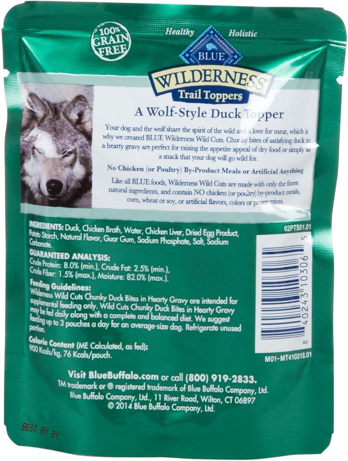 imageBlue Buffalo Wilderness Trail Toppers Wild Cuts Wet Dog Food Variety Pack HighProtein amp GrainFree Made with Natural Ingredients Chicken and Beef Flavors 3oz Pouches 12 Count 6 of EachDuck