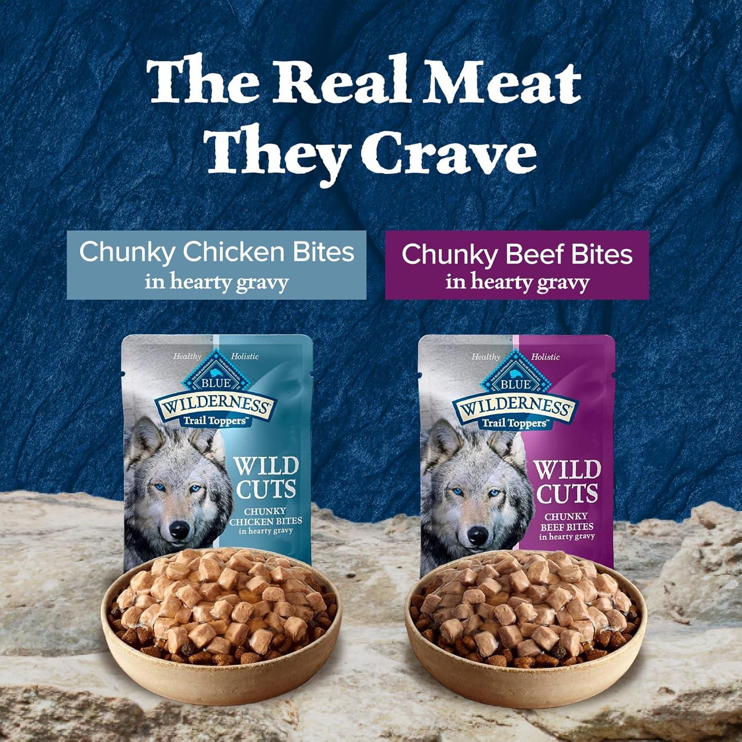 imageBlue Buffalo Wilderness Trail Toppers Wild Cuts Wet Dog Food Variety Pack HighProtein amp GrainFree Made with Natural Ingredients Chicken and Beef Flavors 3oz Pouches 12 Count 6 of EachBeef Chicken