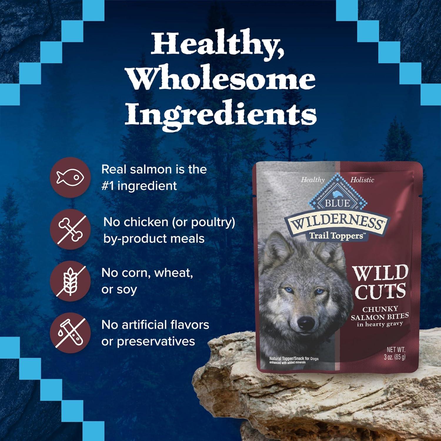 imageBlue Buffalo Wilderness Trail Toppers Wild Cuts Wet Dog Food Variety Pack HighProtein amp GrainFree Made with Natural Ingredients Chicken and Beef Flavors 3oz Pouches 12 Count 6 of EachSalmon